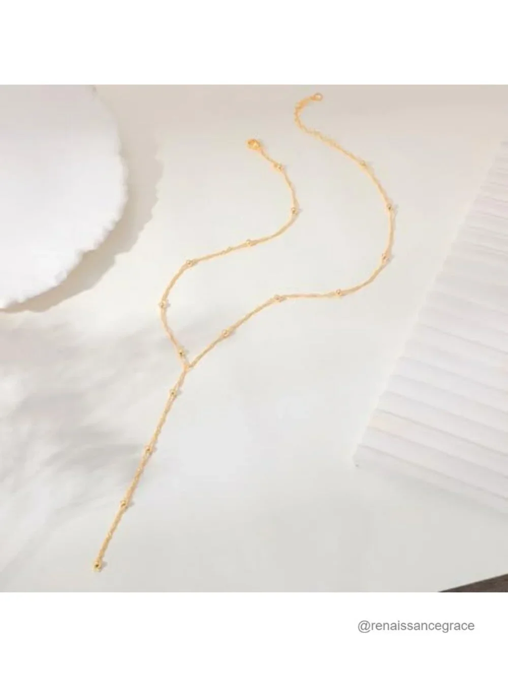 Layered Y Necklace Dainty Long Lariat 14K Gold Plated Brass